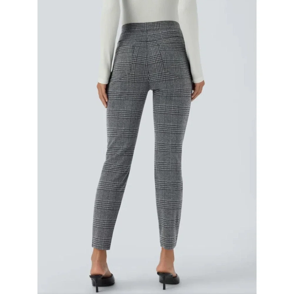 Halara Dress Pants M NEW Work Plex Pull On Grey Skinny Houndstooth Plaid Black